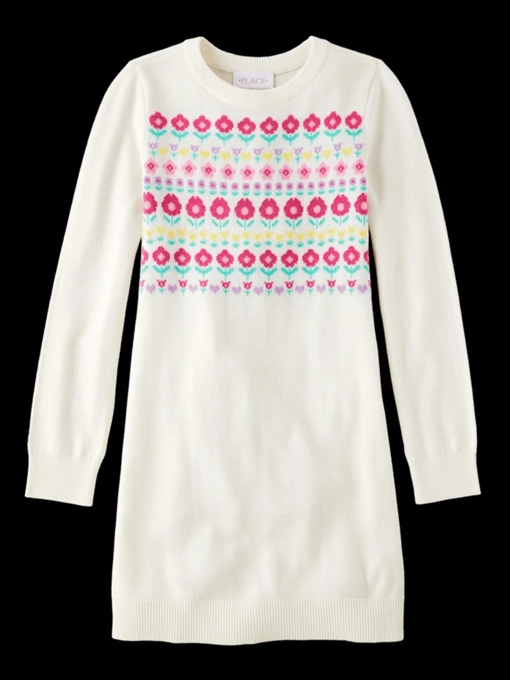 The Children's Place Cream Sweater Dress with Pink & Light Blue Fair Isle
